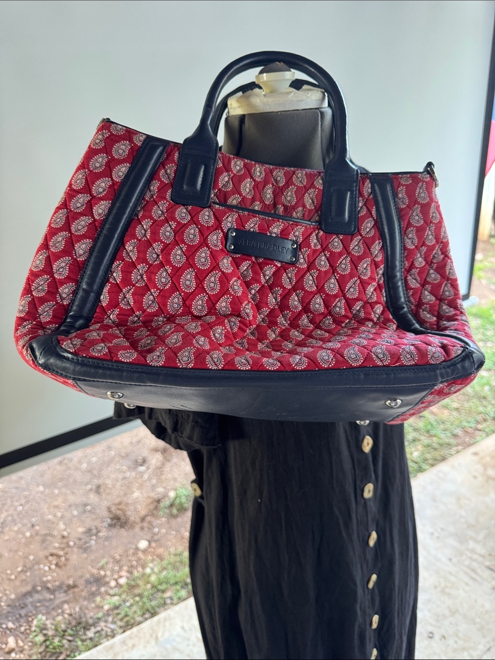 Vera Bradley Red Quilted Tote with Navy Trim